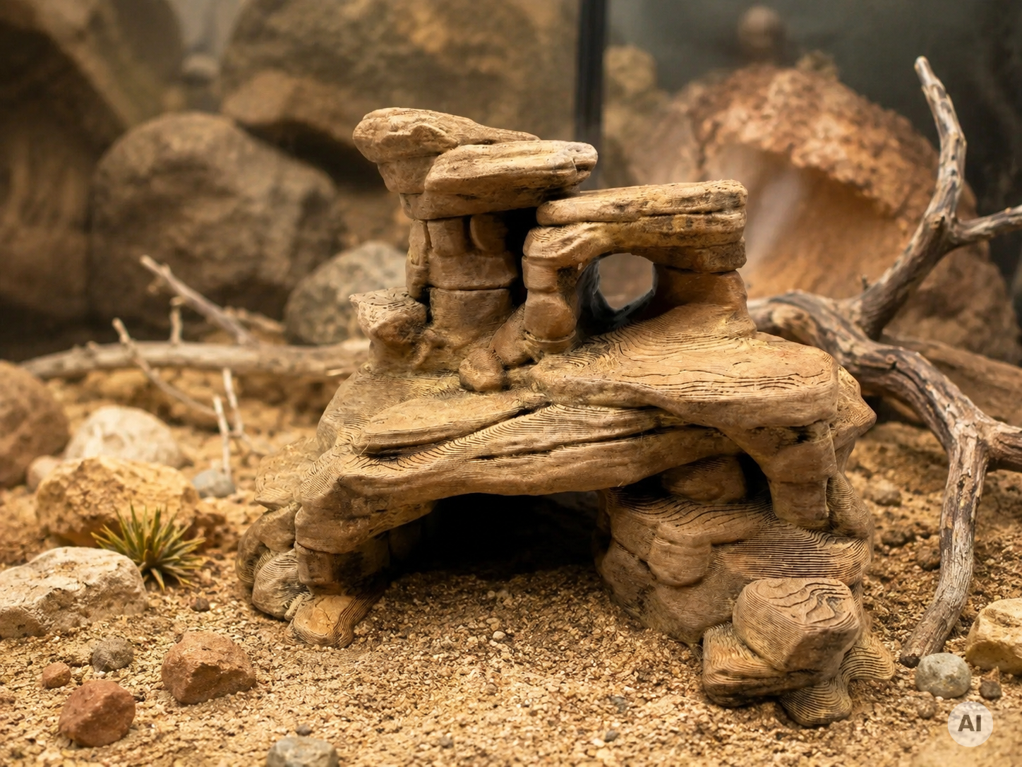 Dekoracja do terrarium z grotą i wielopoziomowymi półkami