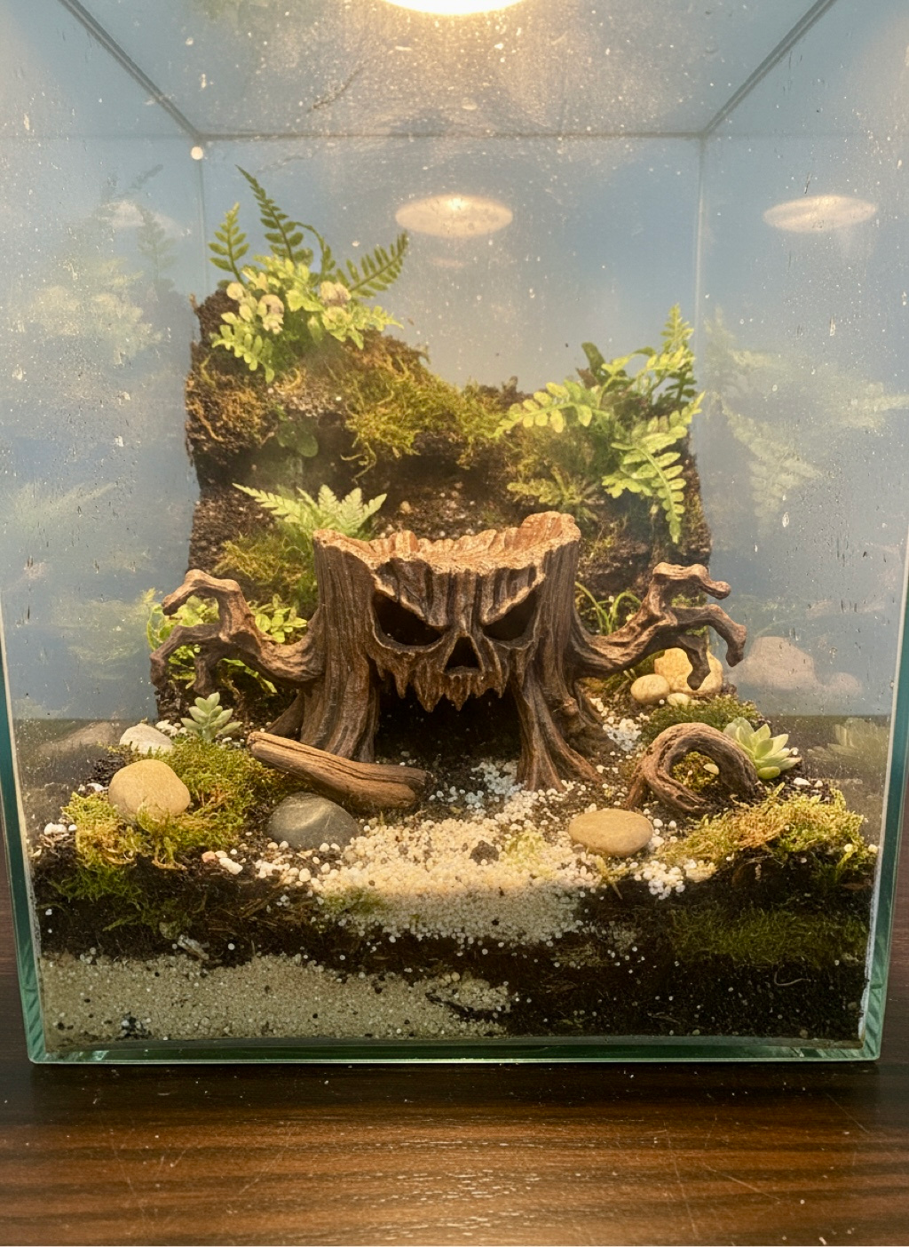 Upiorny Pniak w mrocznej naturalistycznej aranżacji terrarium