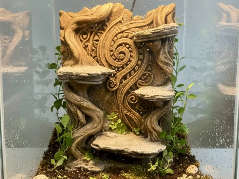 Przestrzenne tło 3D do terrarium z korzeniami i spiralnym reliefem