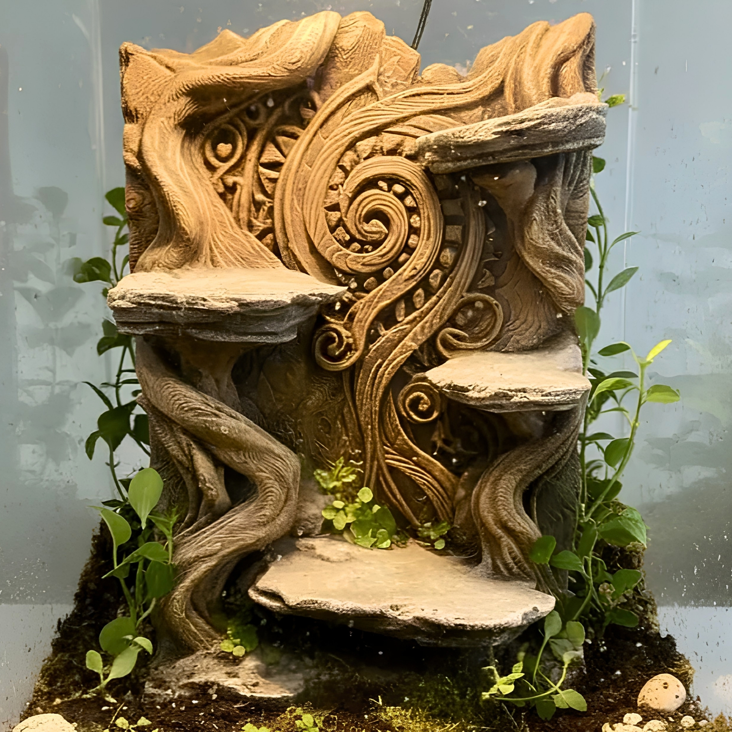 Drzewo Koru 290 mm ścianka z półkami do terrarium – widok z przodu